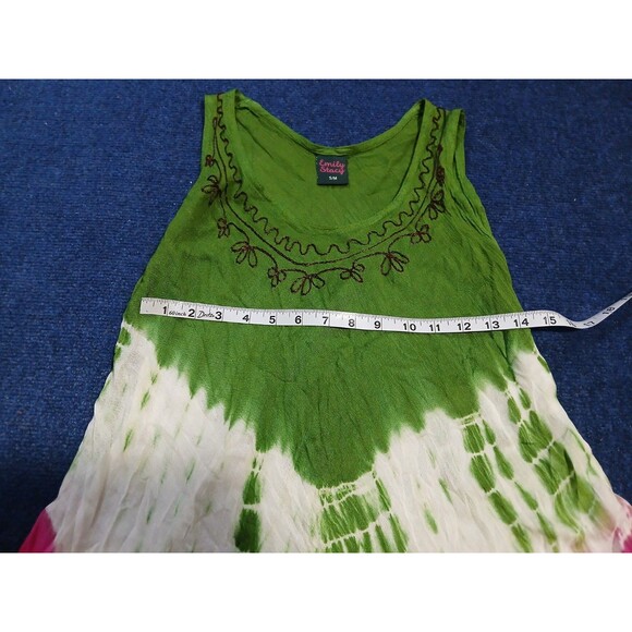 Emily Stacy Boho Sleeveless Umbrella Sundress Tie Dye Embroidered Neck S/M - Picture 9 of 10